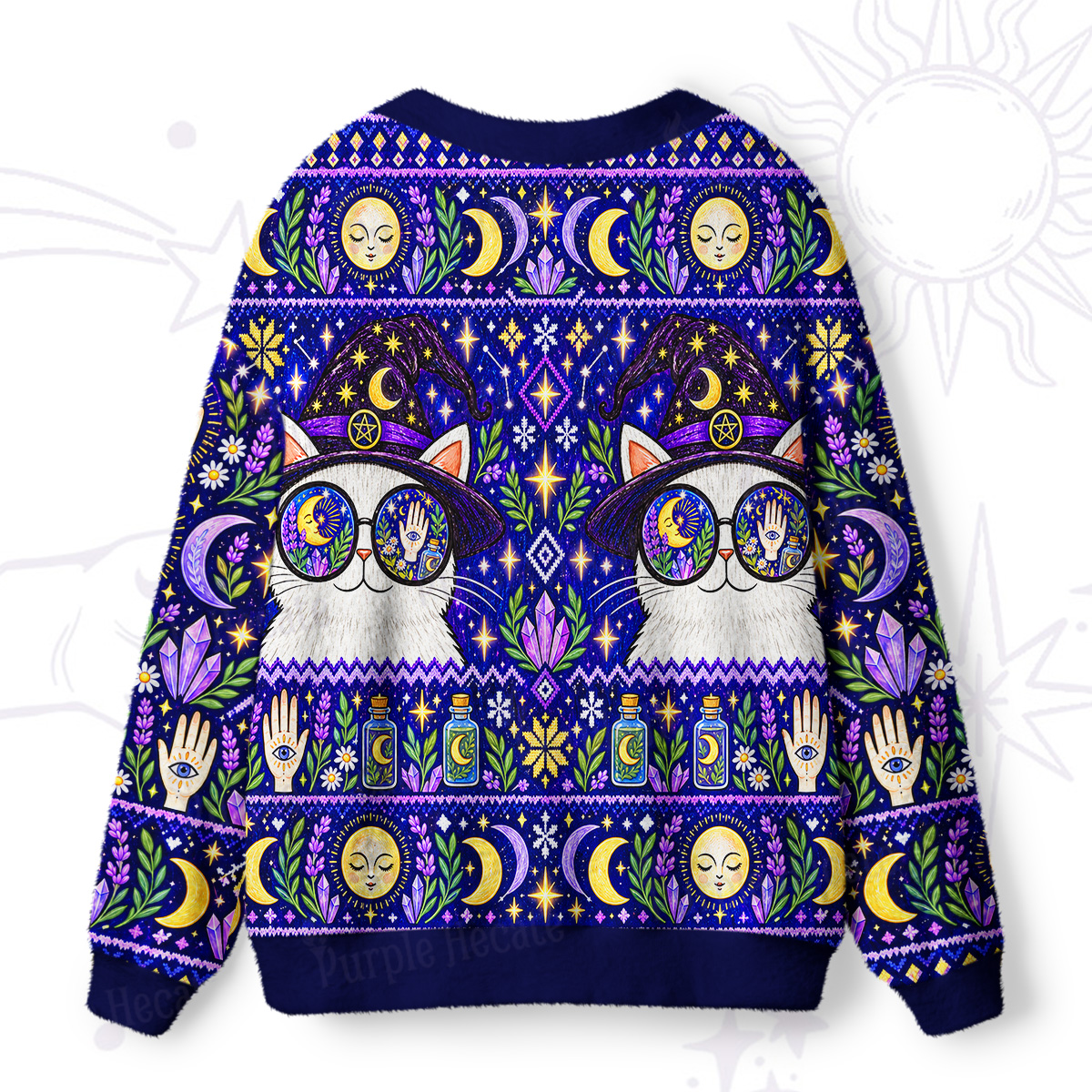 Purplehecate Magical Cosmic Cat Seer Ugly Cardigan Sweaters