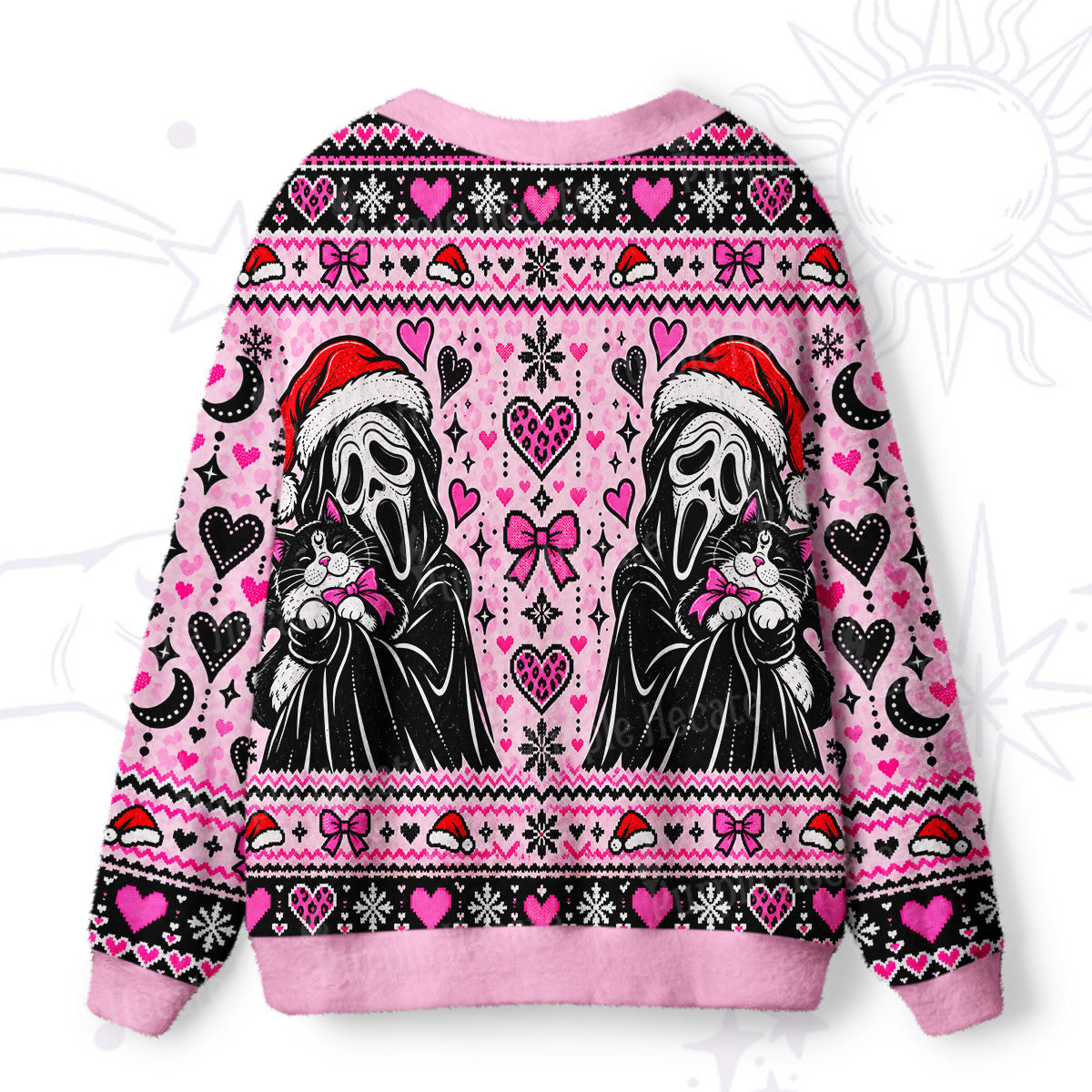 Purplehecate Screaming Christmas Cat-Holding Ugly Cardigan Sweaters