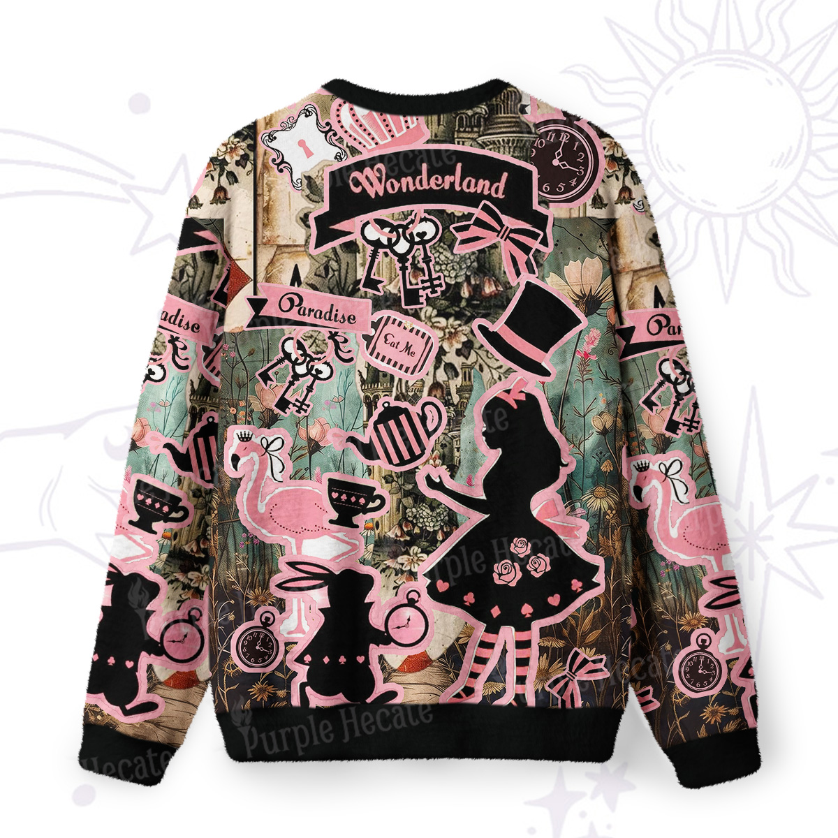 Purplehecate Wonderland Alice's Tea Party Fuzzy Ugly Sweatshirt