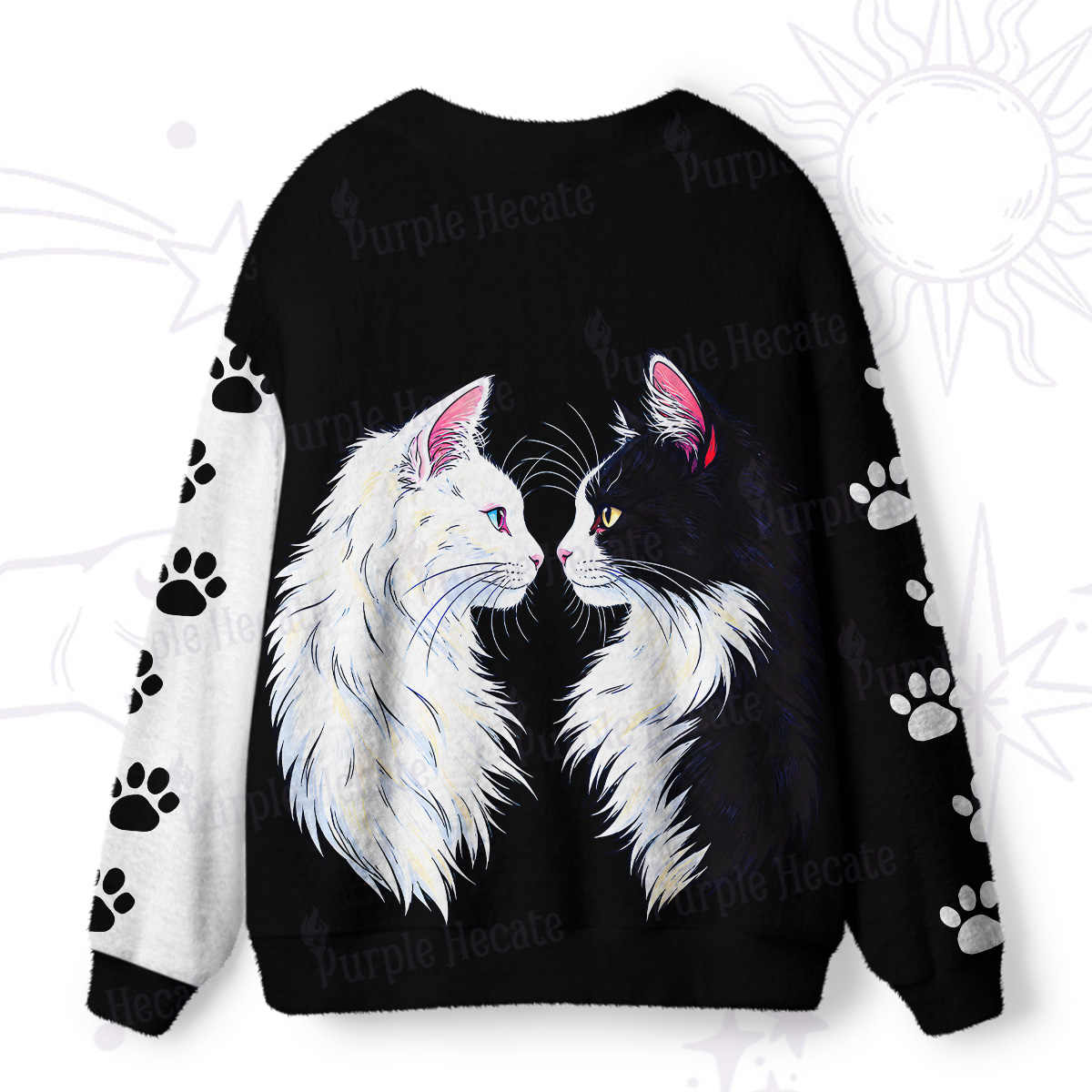 Purplehecate Magical Black & White Guardian CatsUgly Cardigan Sweaters