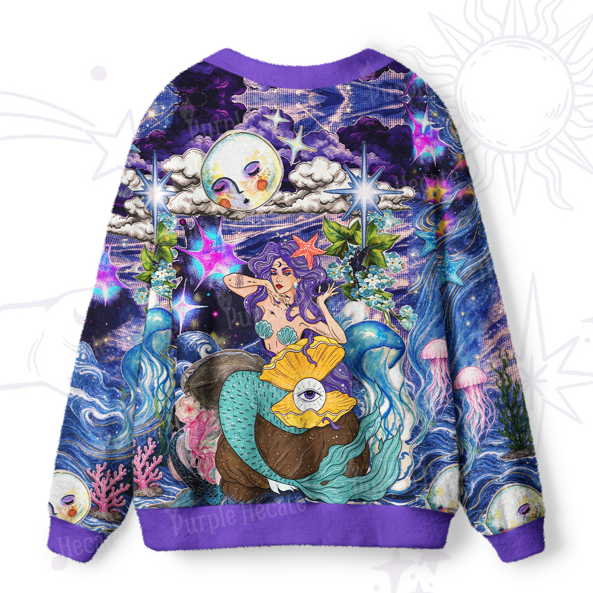 Purplehecate Mystic Ocean Goddess Mermaid Ugly Cardigan Sweaters