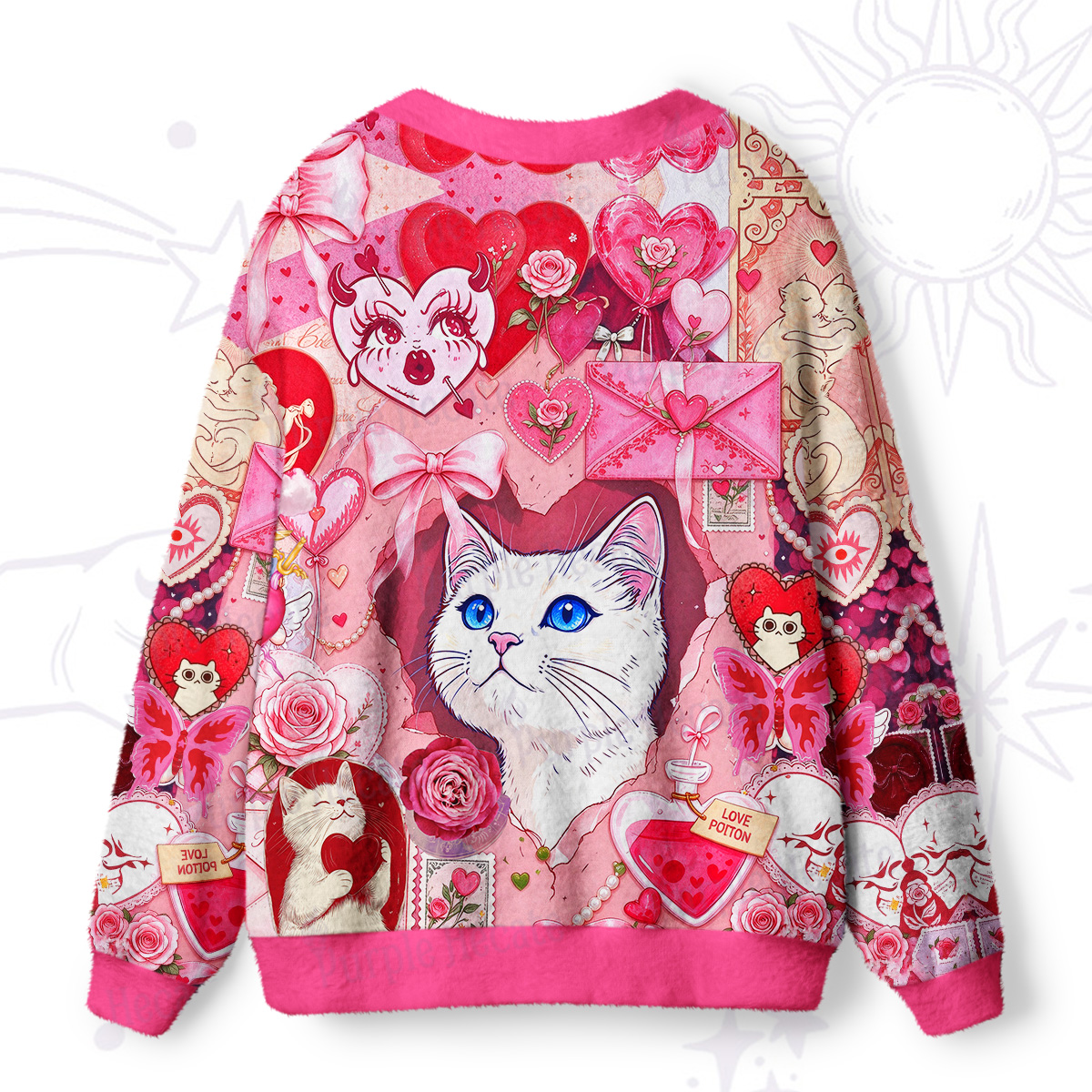 Purplehecate Pink Love Story Cat Ugly Cardigan Sweaters
