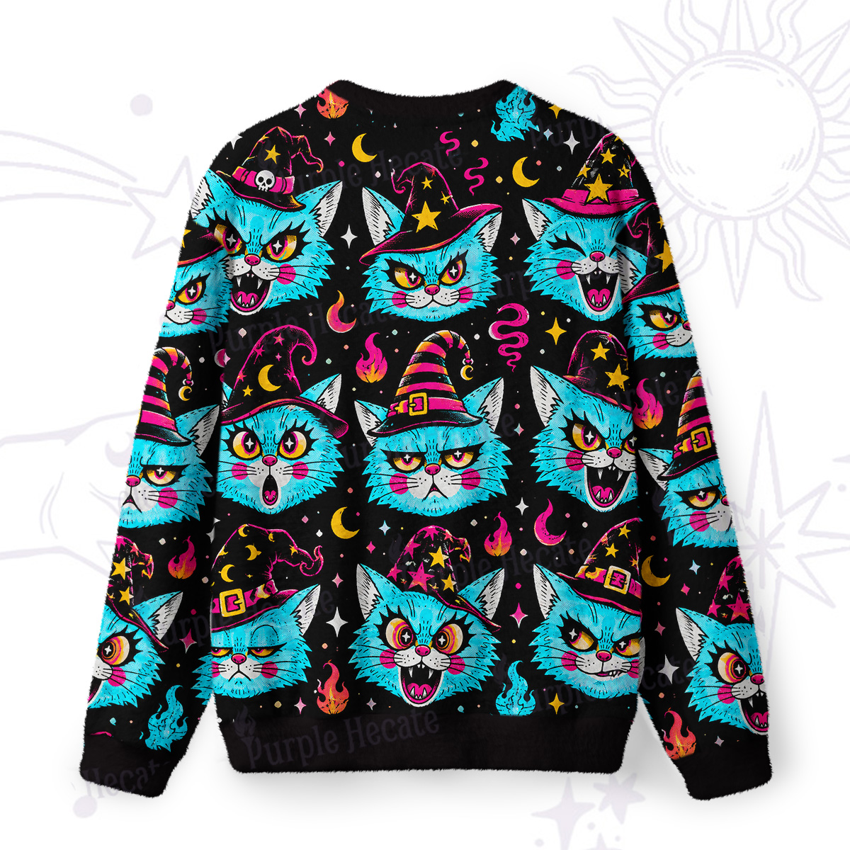 Purplehecate Wacky Magic Cats Fuzzy Ugly Sweatshirt