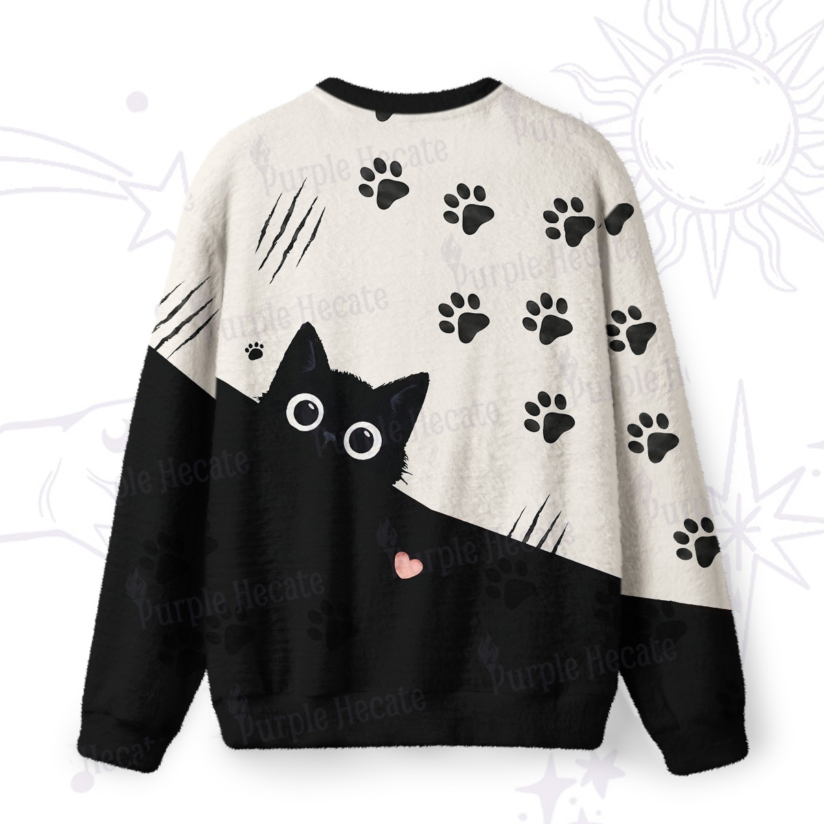 Purplehecate Peekaboo Black Cat Paw Fuzzy Ugly Sweatshirt