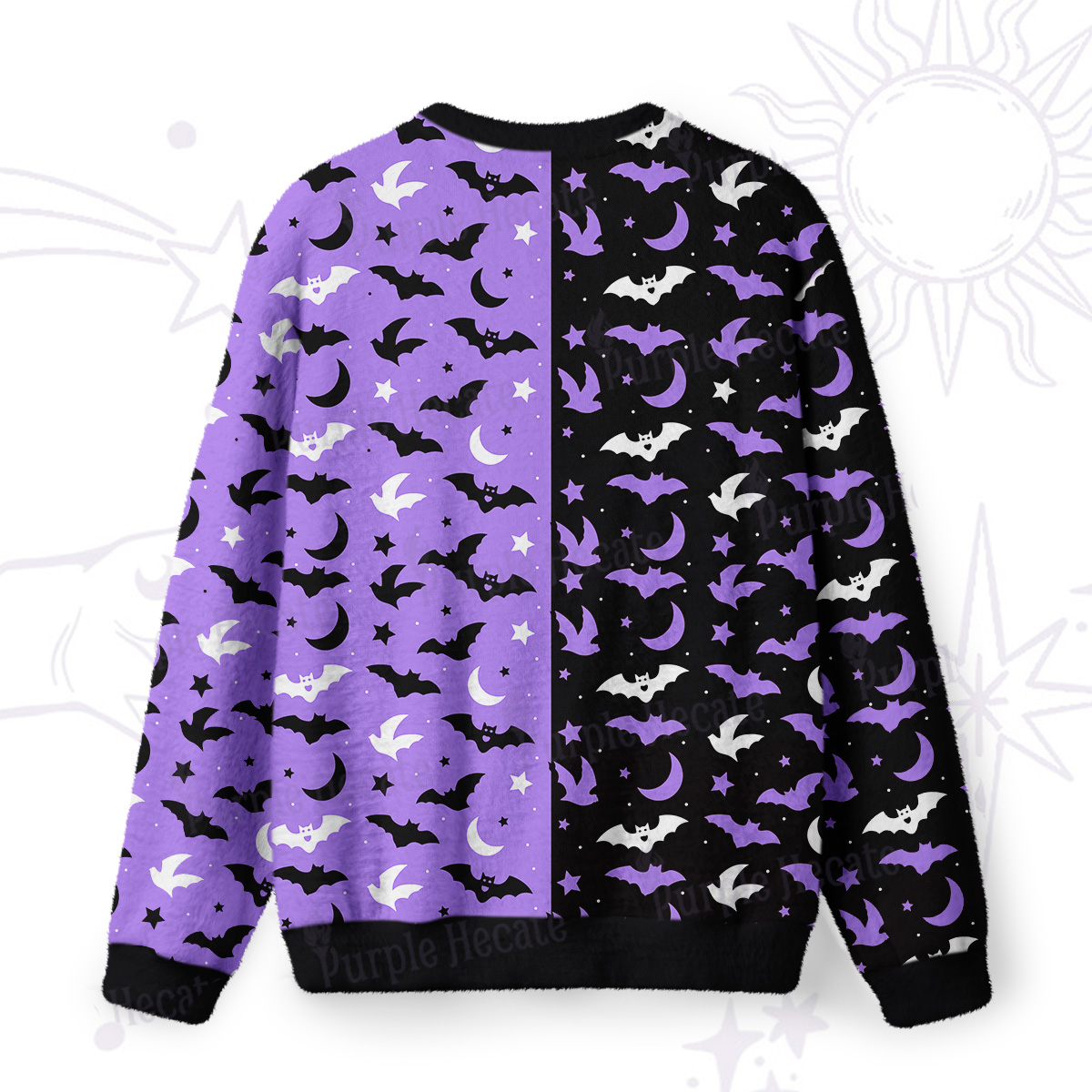 Purplehecate Moonlit Bats Fuzzy Ugly Sweatshirt