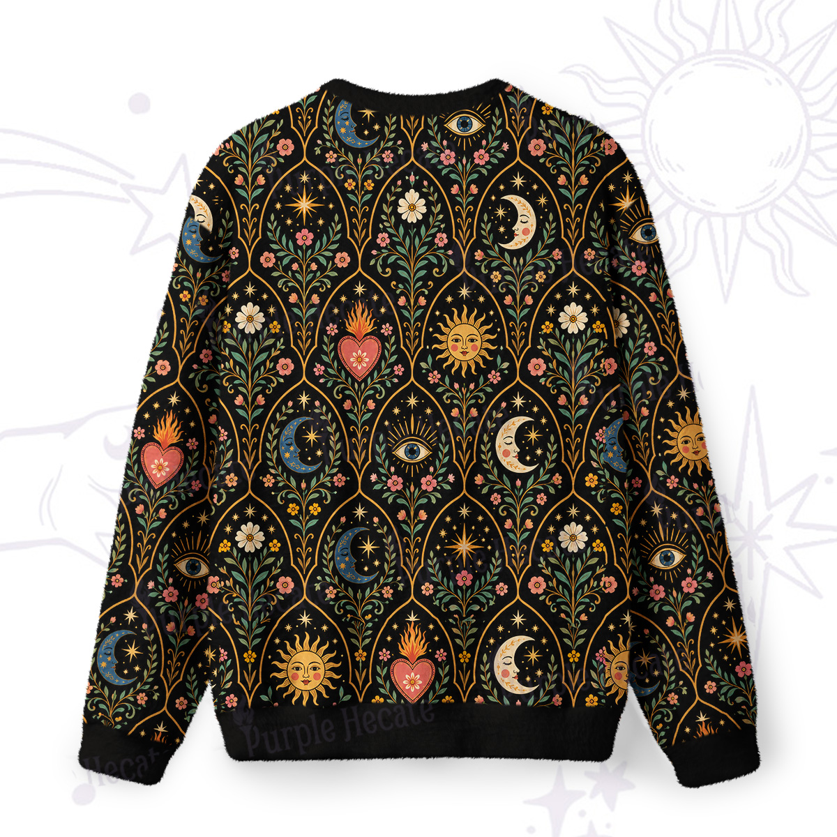 Purplehecate Mystic Sun Moon Hearts Fuzzy Ugly Sweatshirt