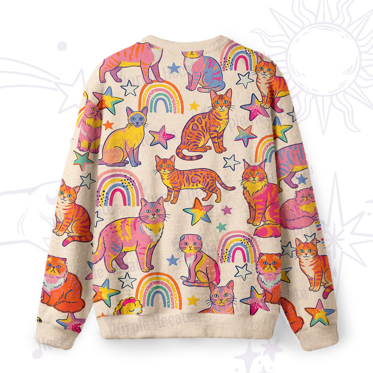 Purplehecate Starry Rainbow Kitty Parade Fuzzy Ugly Sweatshirt