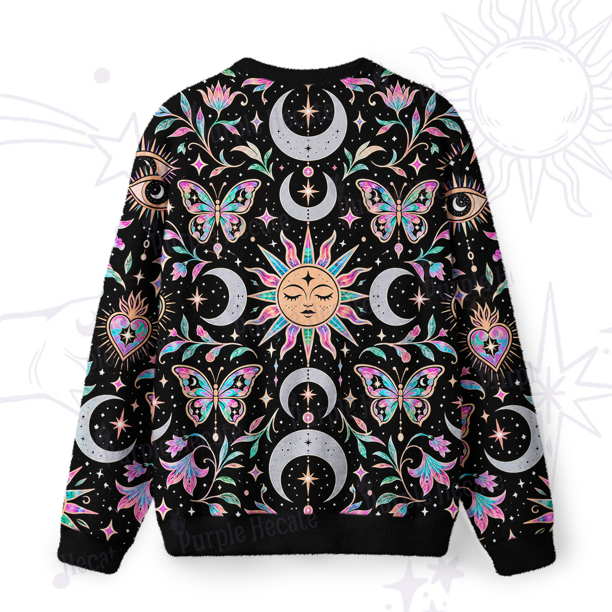 Purplehecate Crystal Iridescent Butterfly Fuzzy Ugly Sweatshirt