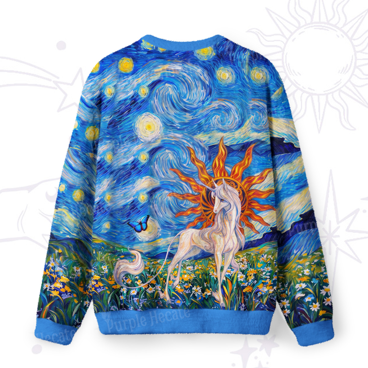Purplehecate Starry Night Sun Unicorn Fantasy Fuzzy Ugly Sweatshirt
