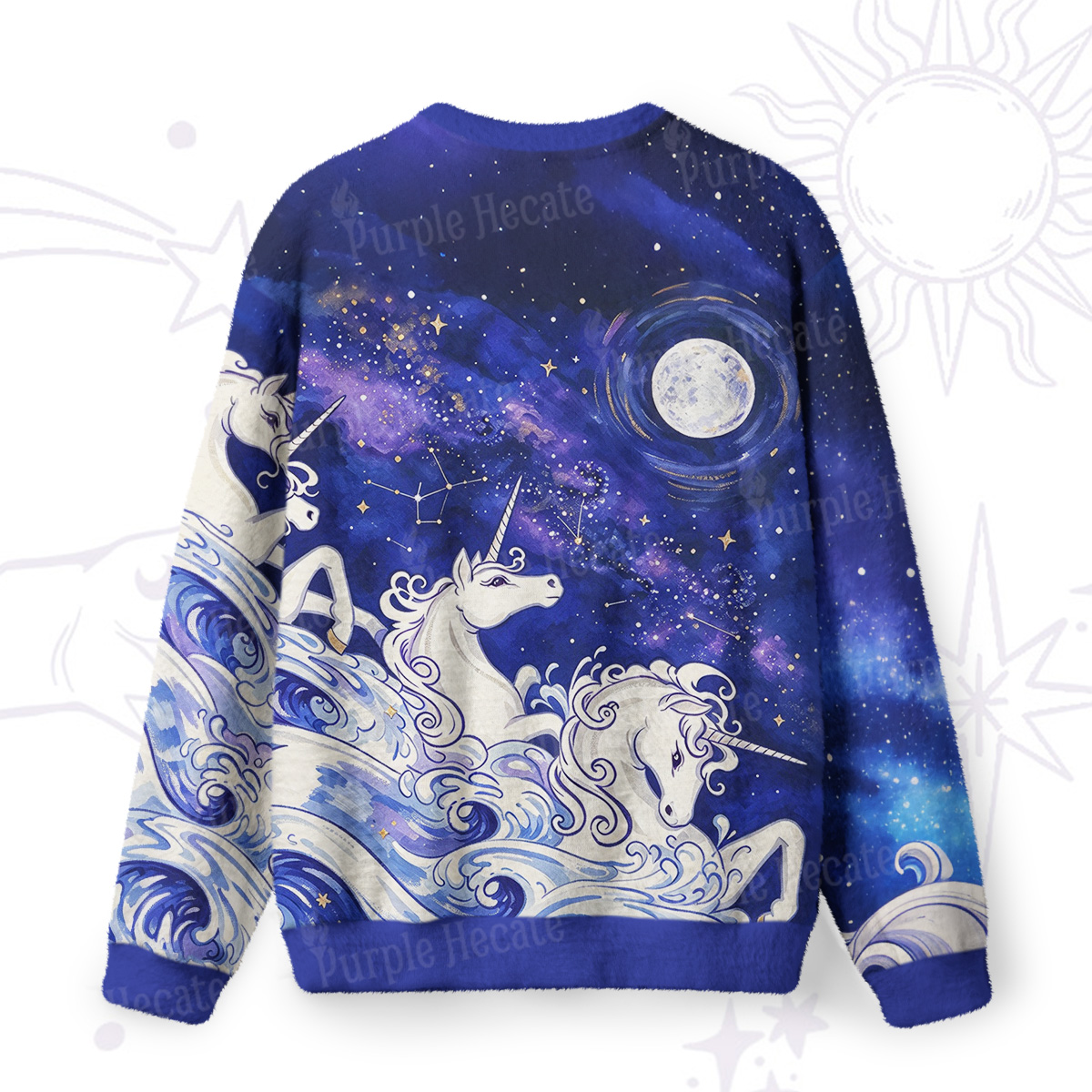 Purplehecate Celestial Sea Unicorn Night Sky Fuzzy Ugly Sweatshirt