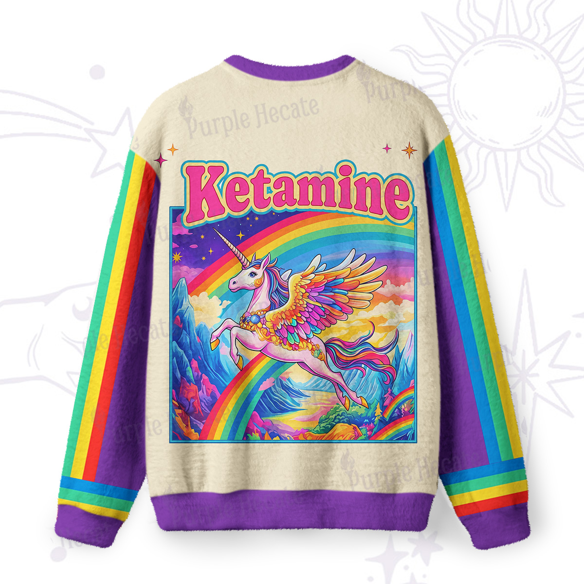 Purplehecate Ketamine Rainbow Unicorn Fuzzy Ugly Sweatshirt