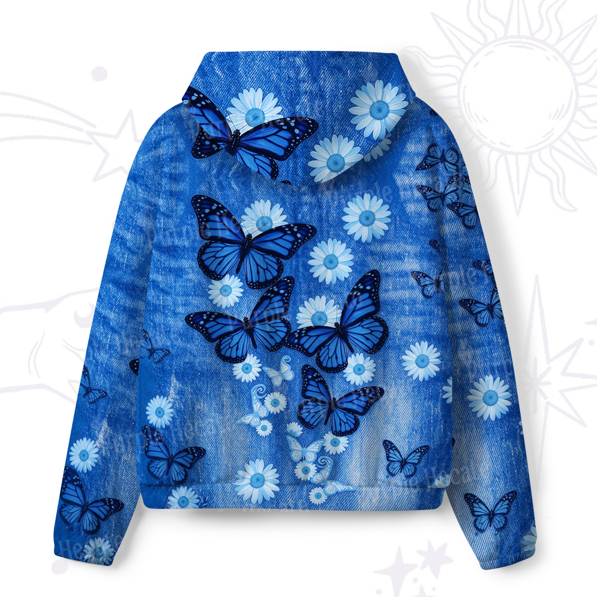 Purplehecate Blue Butterfly Daisy Dance All-Over Print Hoodie