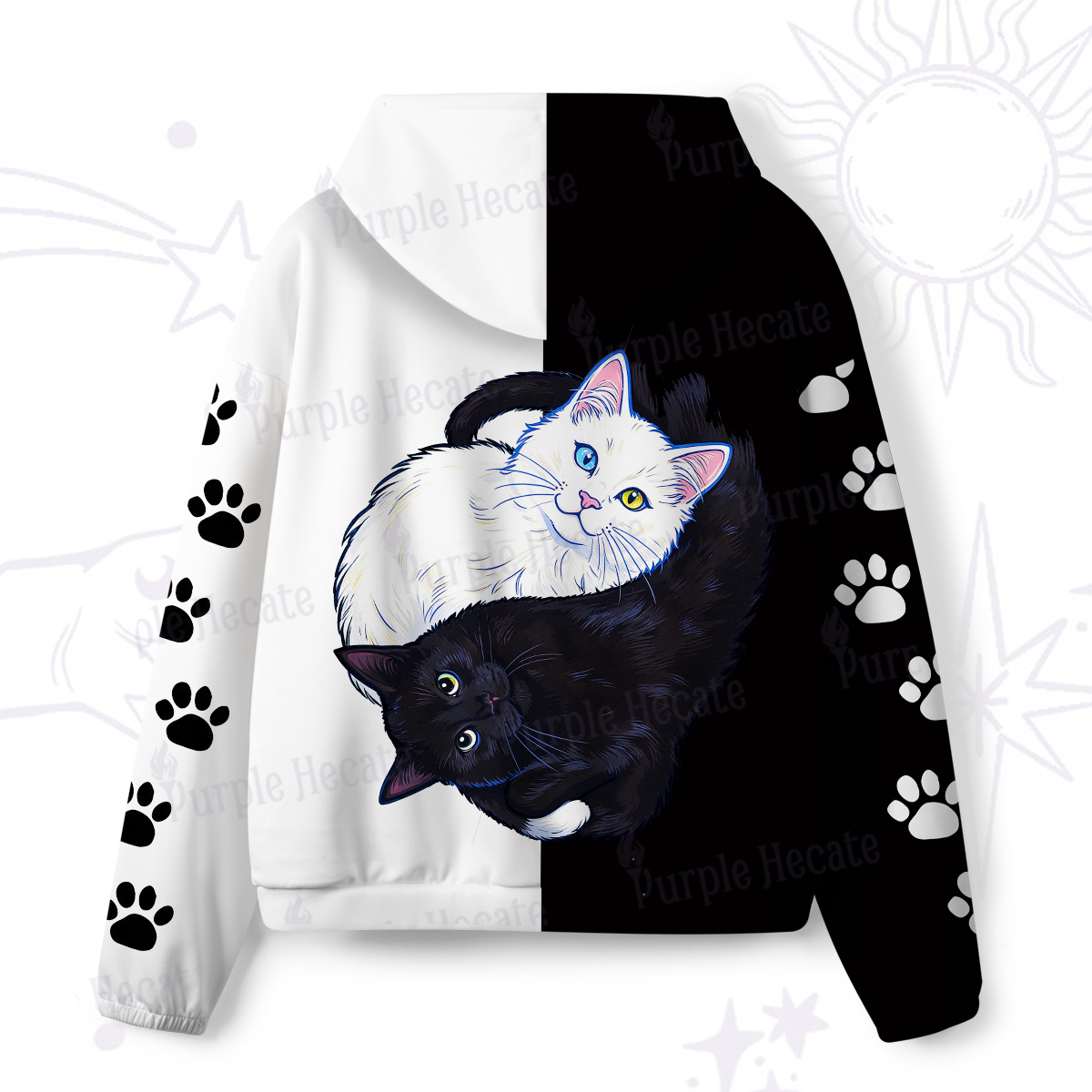 Purplehecate Yin Yang Cats Paw All-Over Print Hoodie