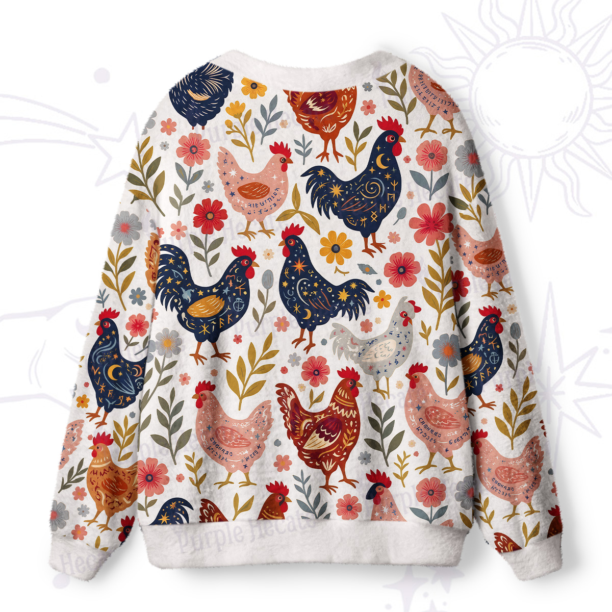 Purplehecate Mystic Roosters Farm Ugly Cardigan Sweaters