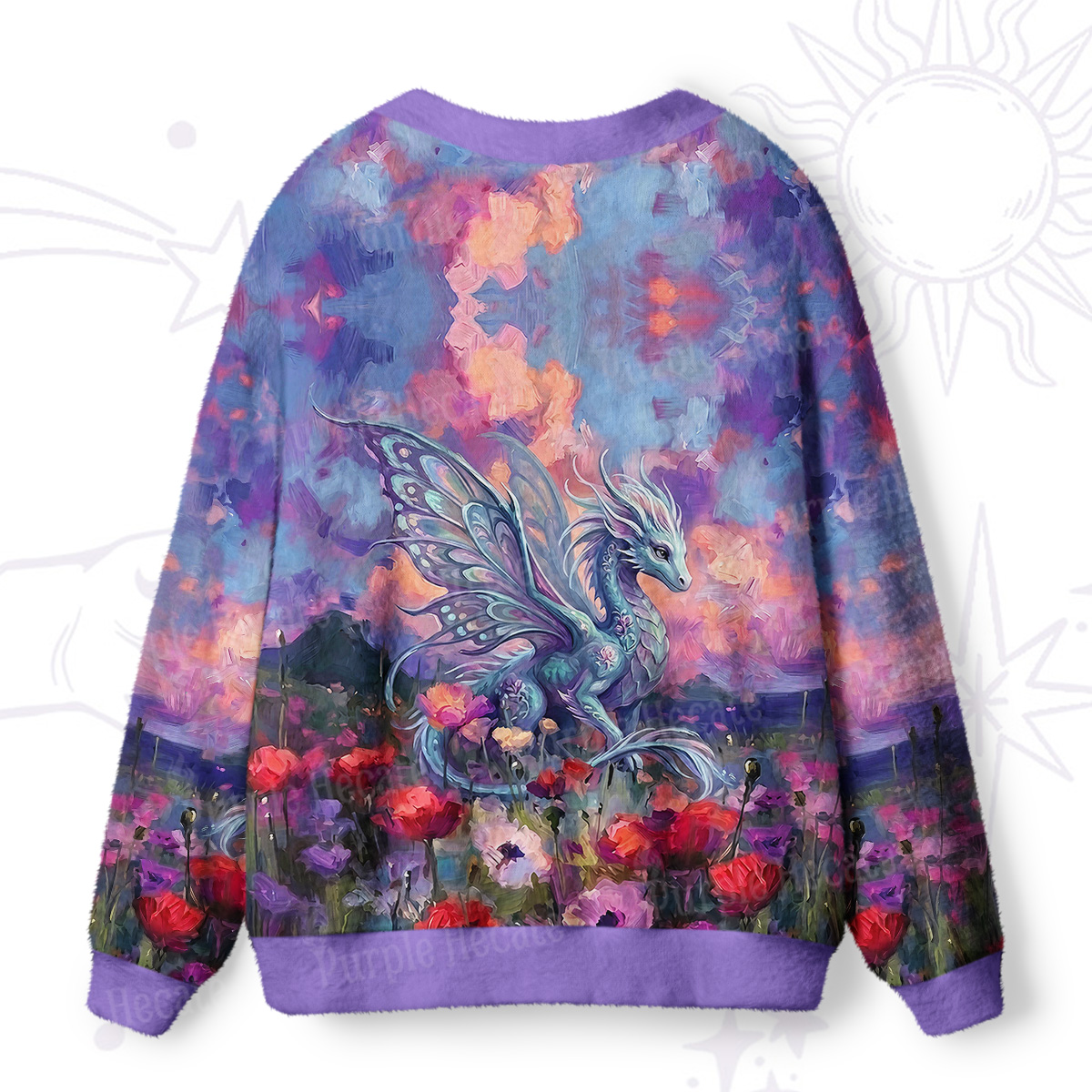 Purplehecate Enchanted Wildflower Dragon Garden Ugly Cardigan Sweaters