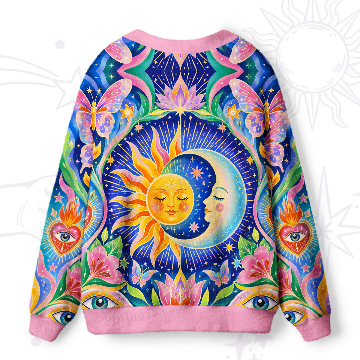 Purplehecate Cosmic Sun & Moon Lotus Ugly Cardigan Sweaters
