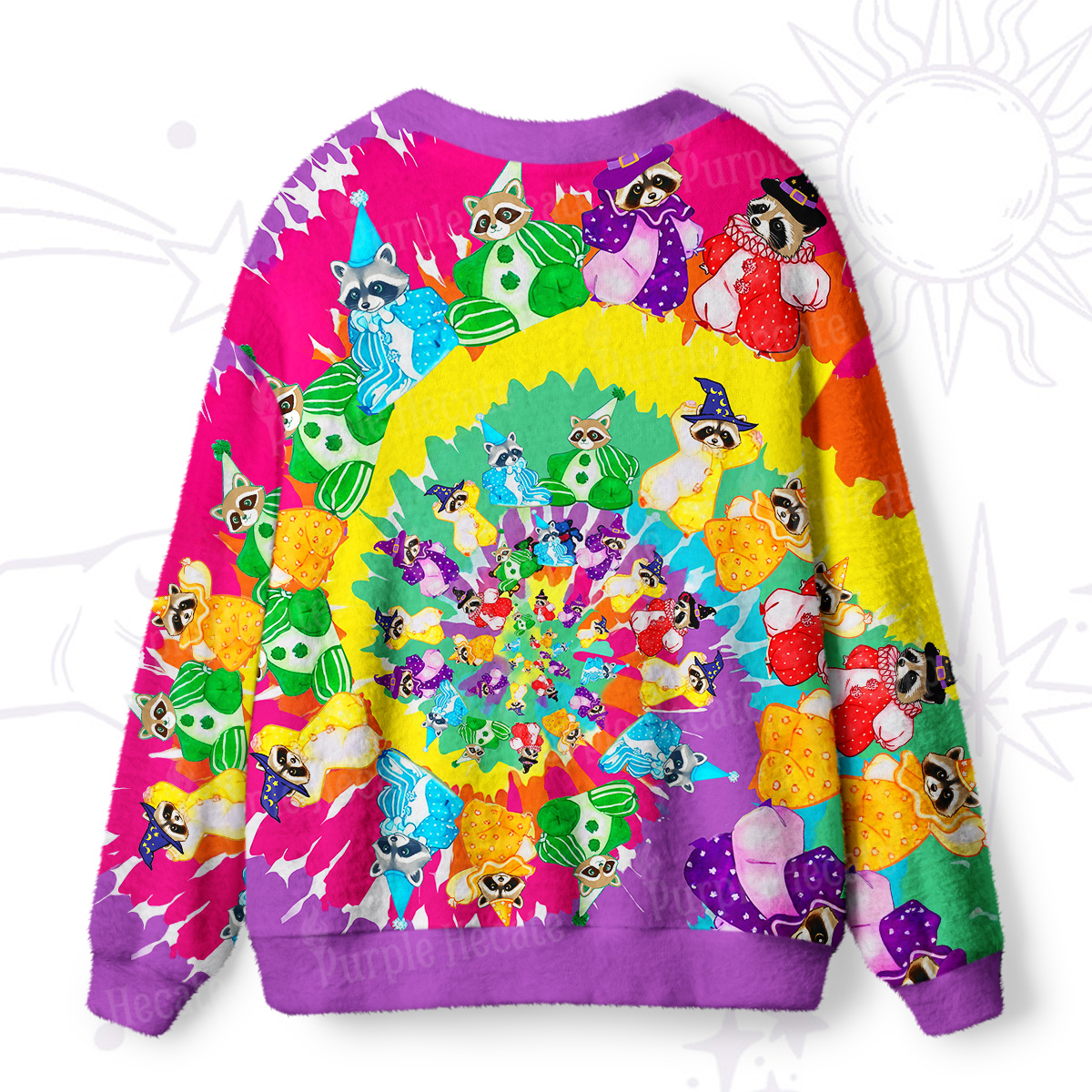 Purplehecate Rainbow Kaleidoscope Raccoon Ugly Cardigan Sweaters