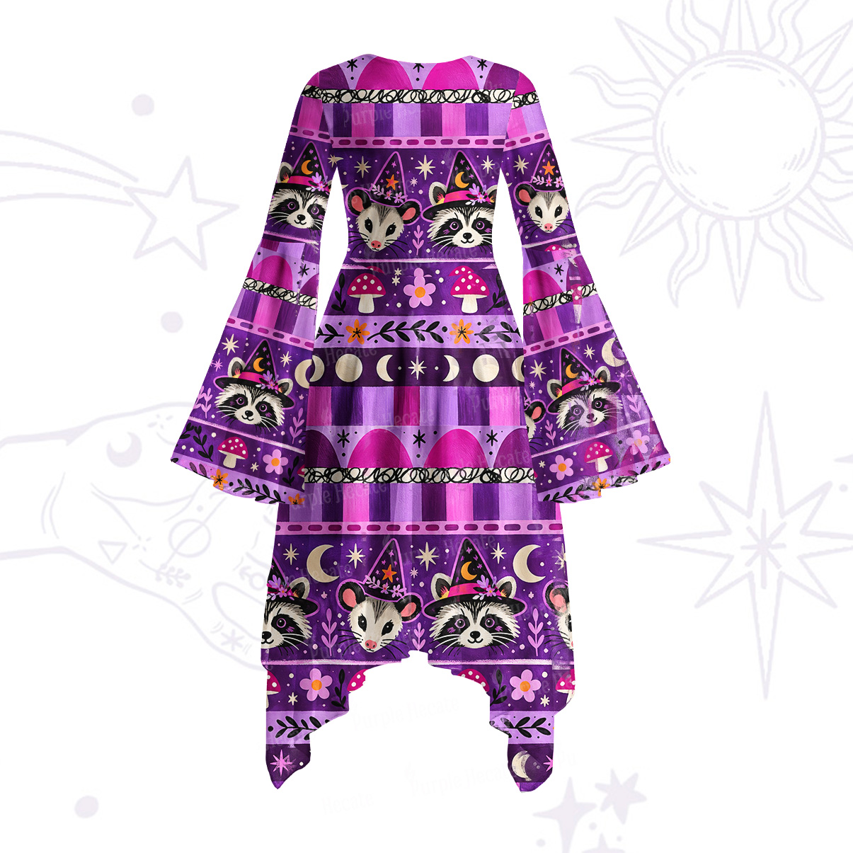 Purplehecate Trash Raccoon & Possum Magic Bell Sleeve Dress