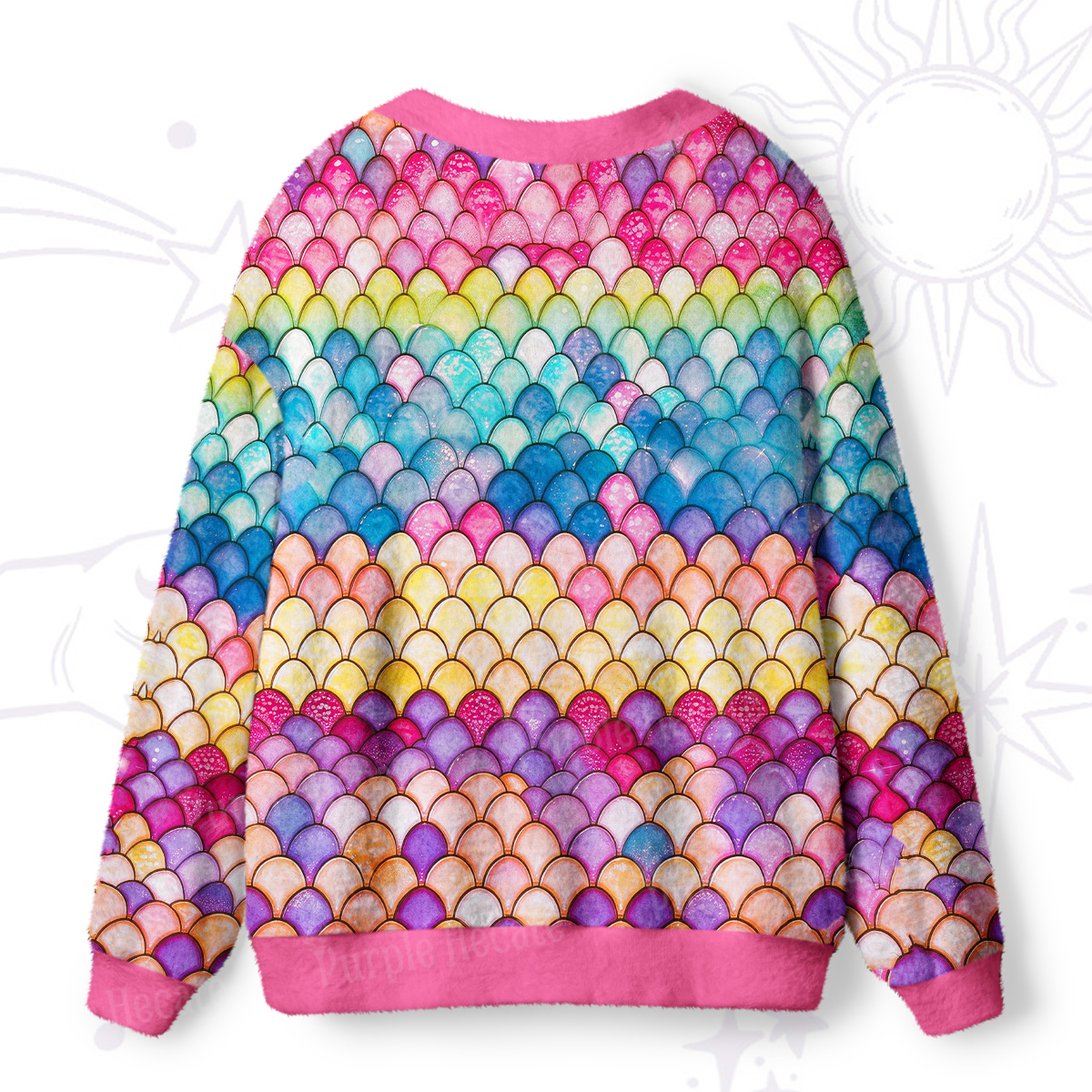 Purplehecate Colorful Mermaid Fish Scales Ugly Cardigan Sweaters