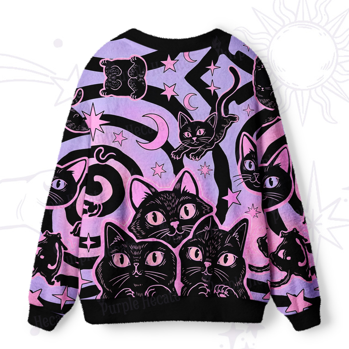 Purplehecate Lunar Magic Black Cat Ugly Cardigan Sweaters