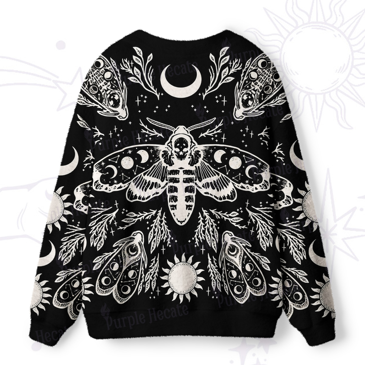 urplehecate Gothic Death Moth Skull Moon Phases Ugly Cardigan Sweaters