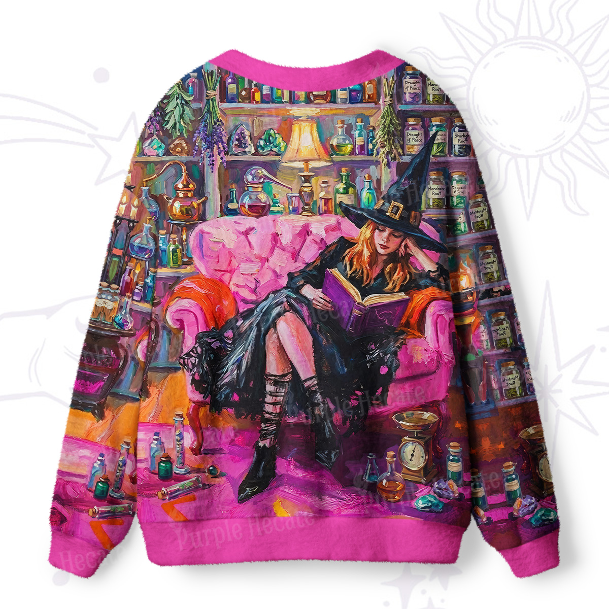 Purplehecate Spellbound Bookworm Witch Ugly Cardigan Sweaters