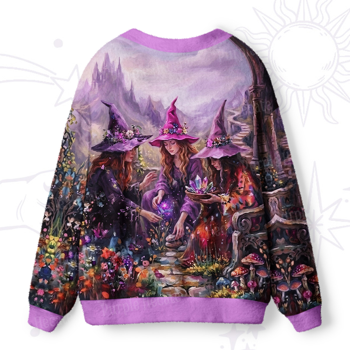 Purplehecate Enchanted Witch Sisters Party Ugly Cardigan Sweaters