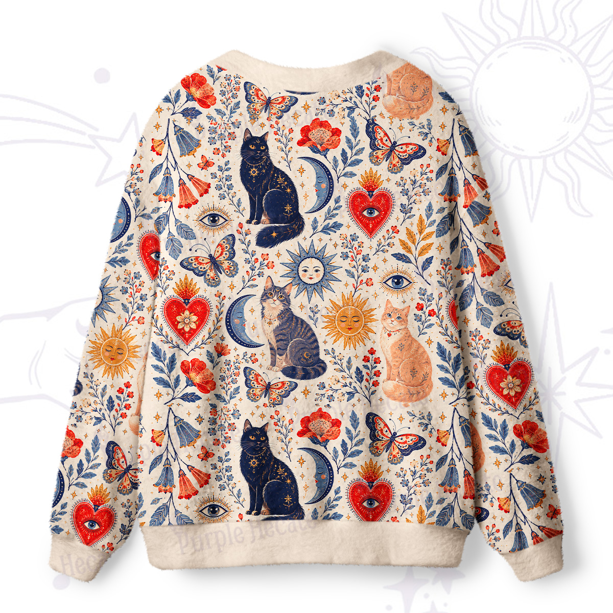 Purplehecate Sunlit Lazy Cats Ugly Cardigan Sweaters