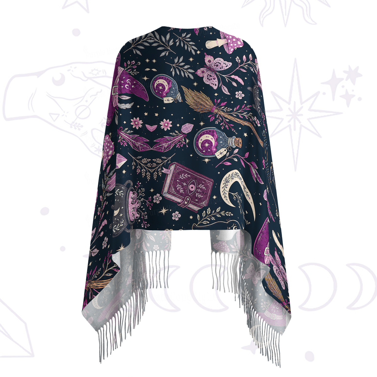 Purplehecate Witchcraft Spellbook Printed Fringe Scarf