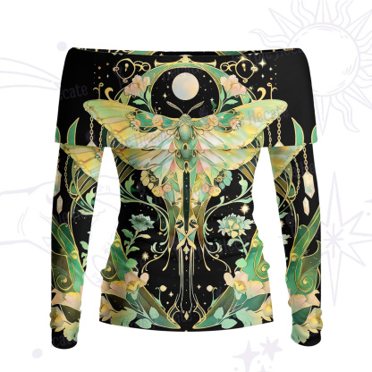 Purplehecate Moon Moth Rave Off Shoulder Long Sleeve Knit Top