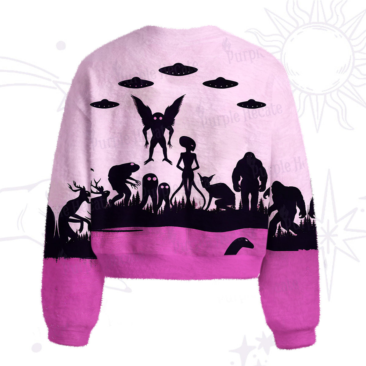 Purplehecate Alien Lake Monster Encounter Fuzzy Crewneck Sweater