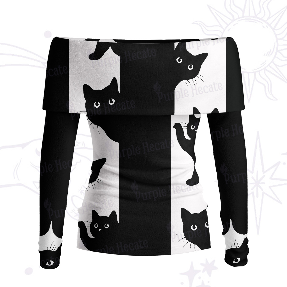 Purplehecate Peekaboo Cats Off Shoulder Long Sleeve Knit Top