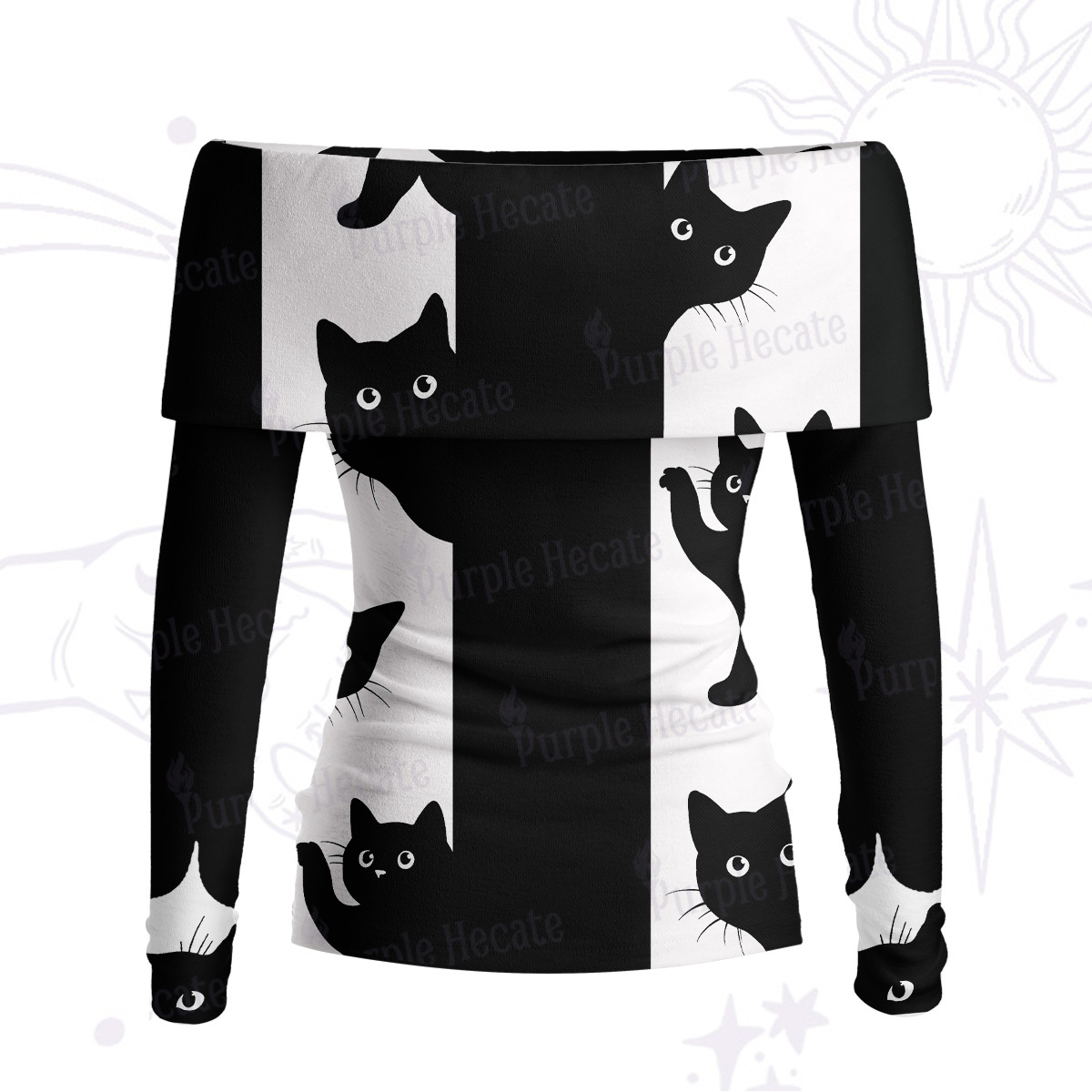 Purplehecate Peekaboo Cats Off Shoulder Long Sleeve Knit Top