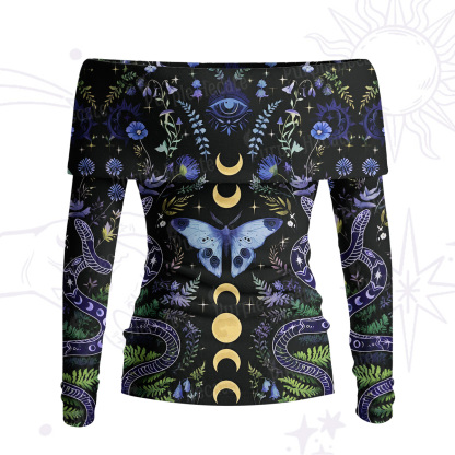 Purplehecate Moon Moth Witchery Off Shoulder Long Sleeve Knit Top