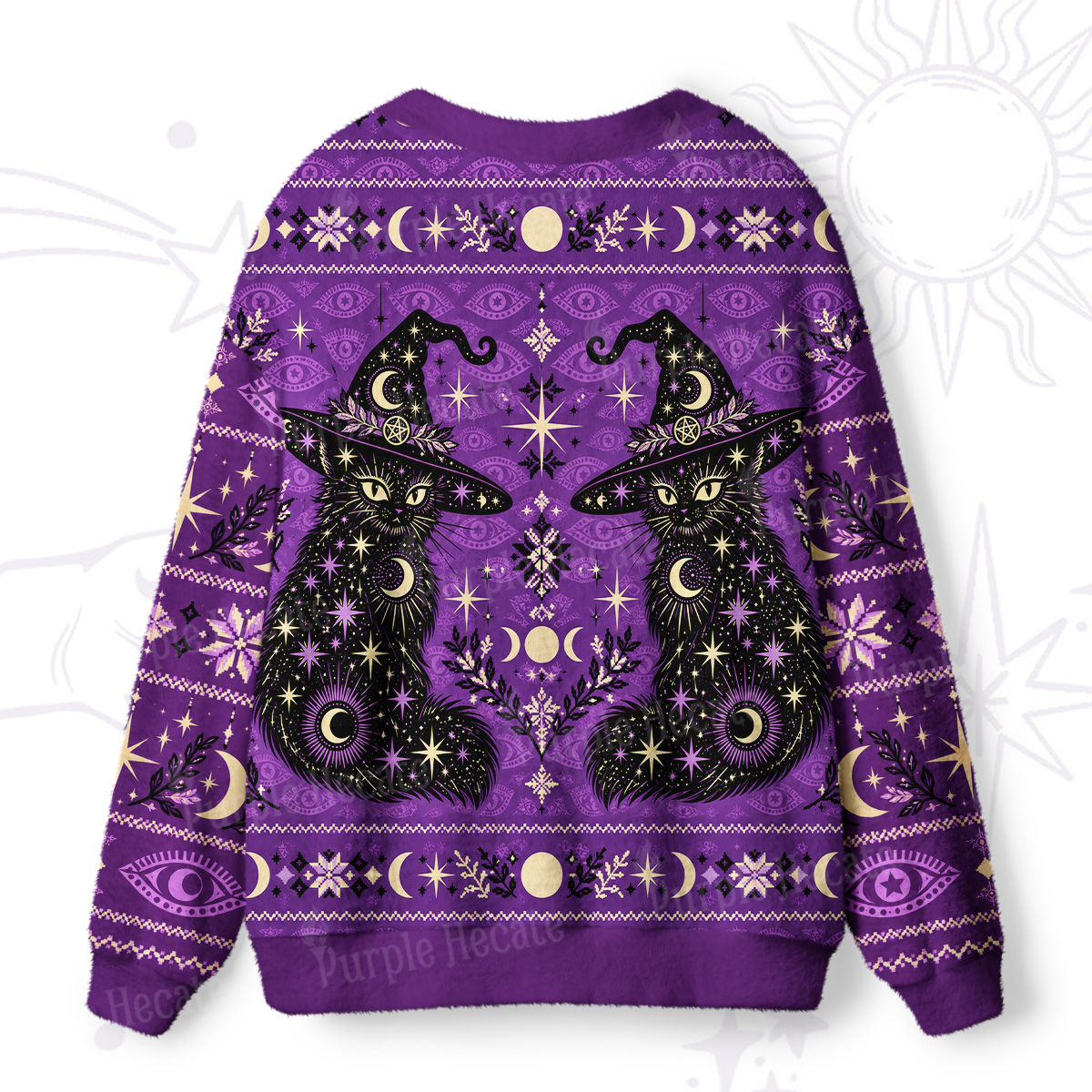 Purplehecate Midnight Sky Witch Cat Ugly Cardigan Sweaters