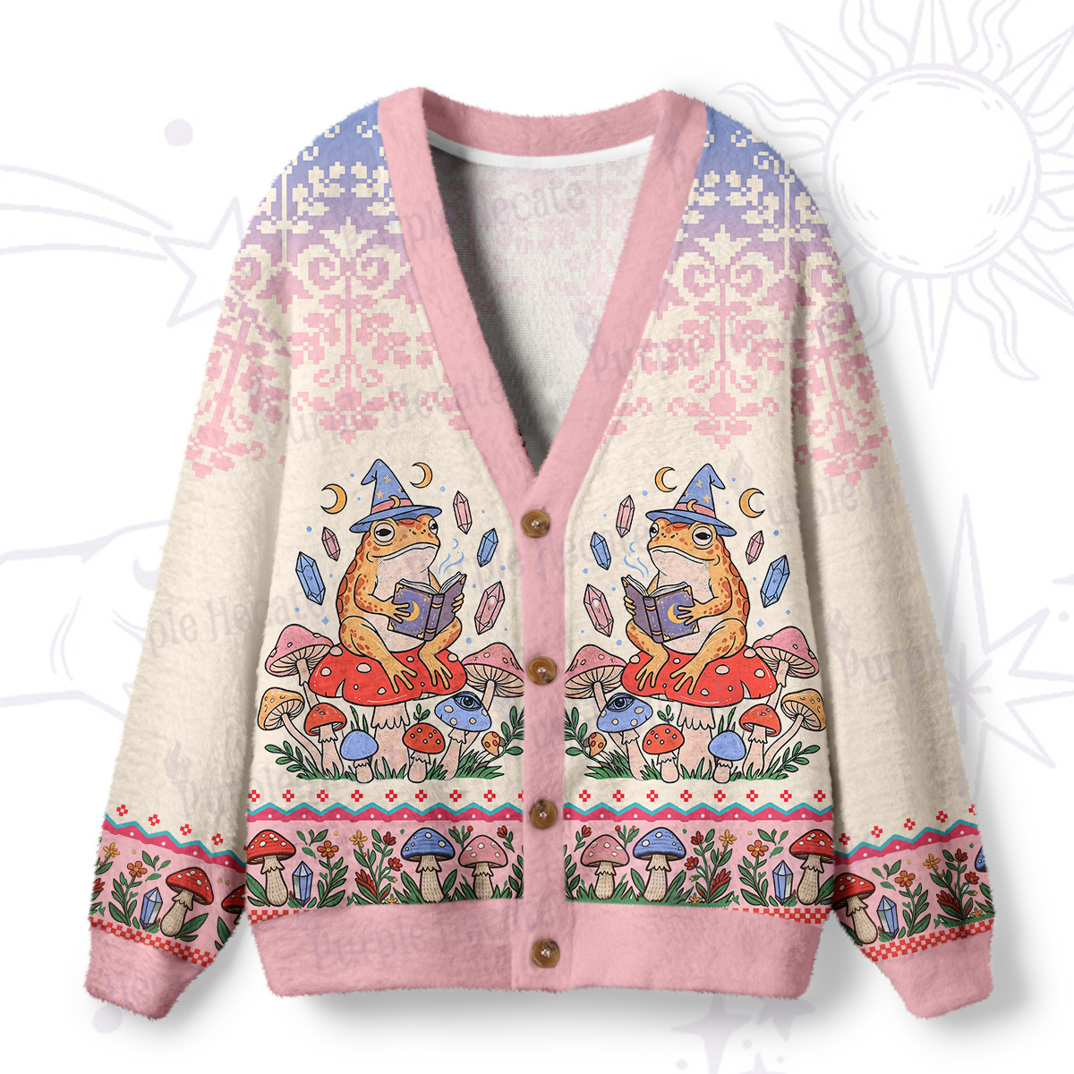 Purplehecate Let Me Be Weird in Peace Frog Ugly Cardigan Sweaters