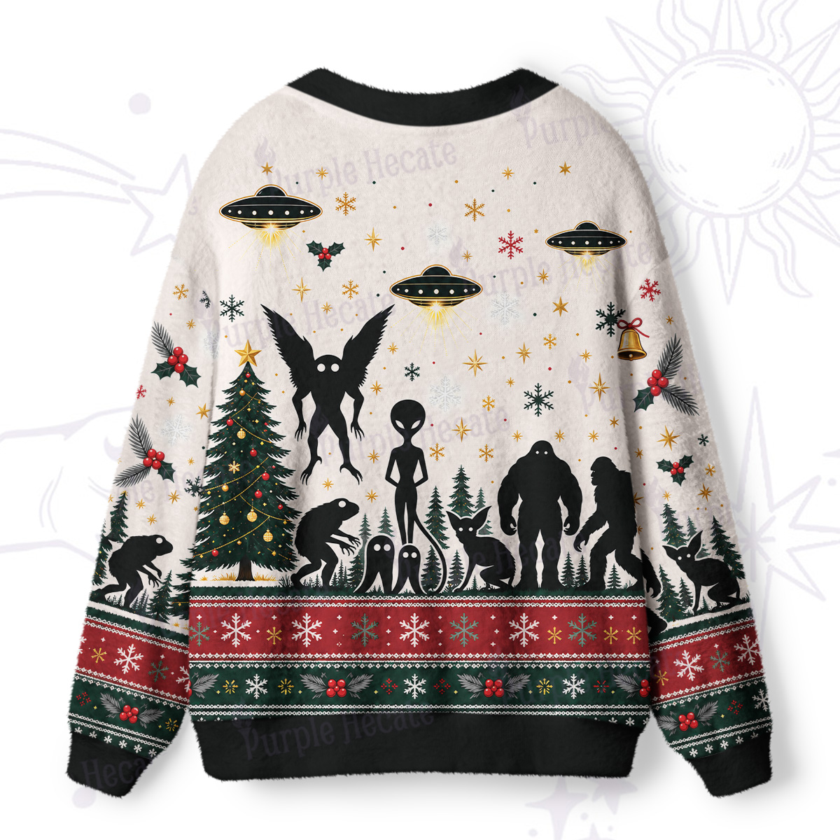 Purplehecate Alien Cryptid Encounter Ugly Cardigan Sweaters
