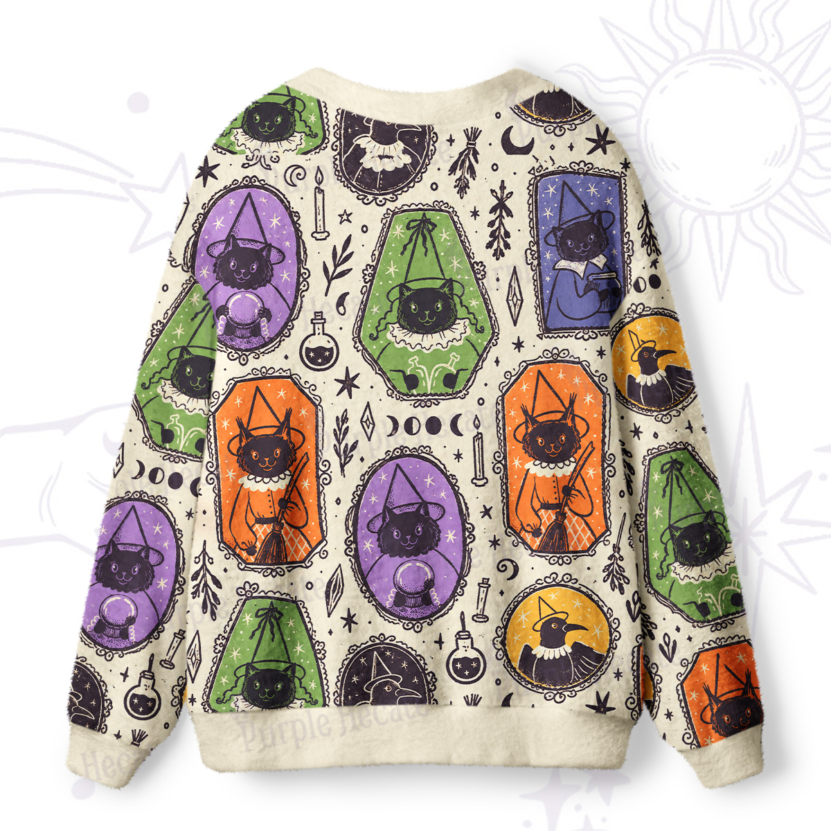 Purplehecate Vintage Frame Witch Cats Doing Magic Ugly Cardigan Sweaters