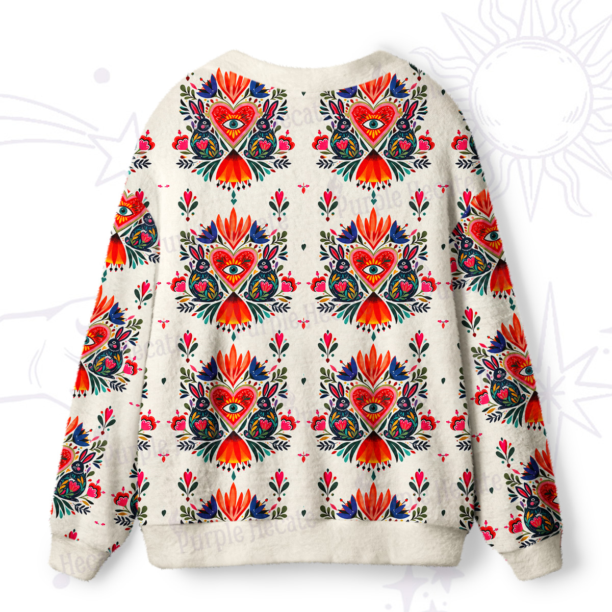 Purplehecate  Nordic Folk Art Symmetric Rabbit Ugly Cardigan Sweaters