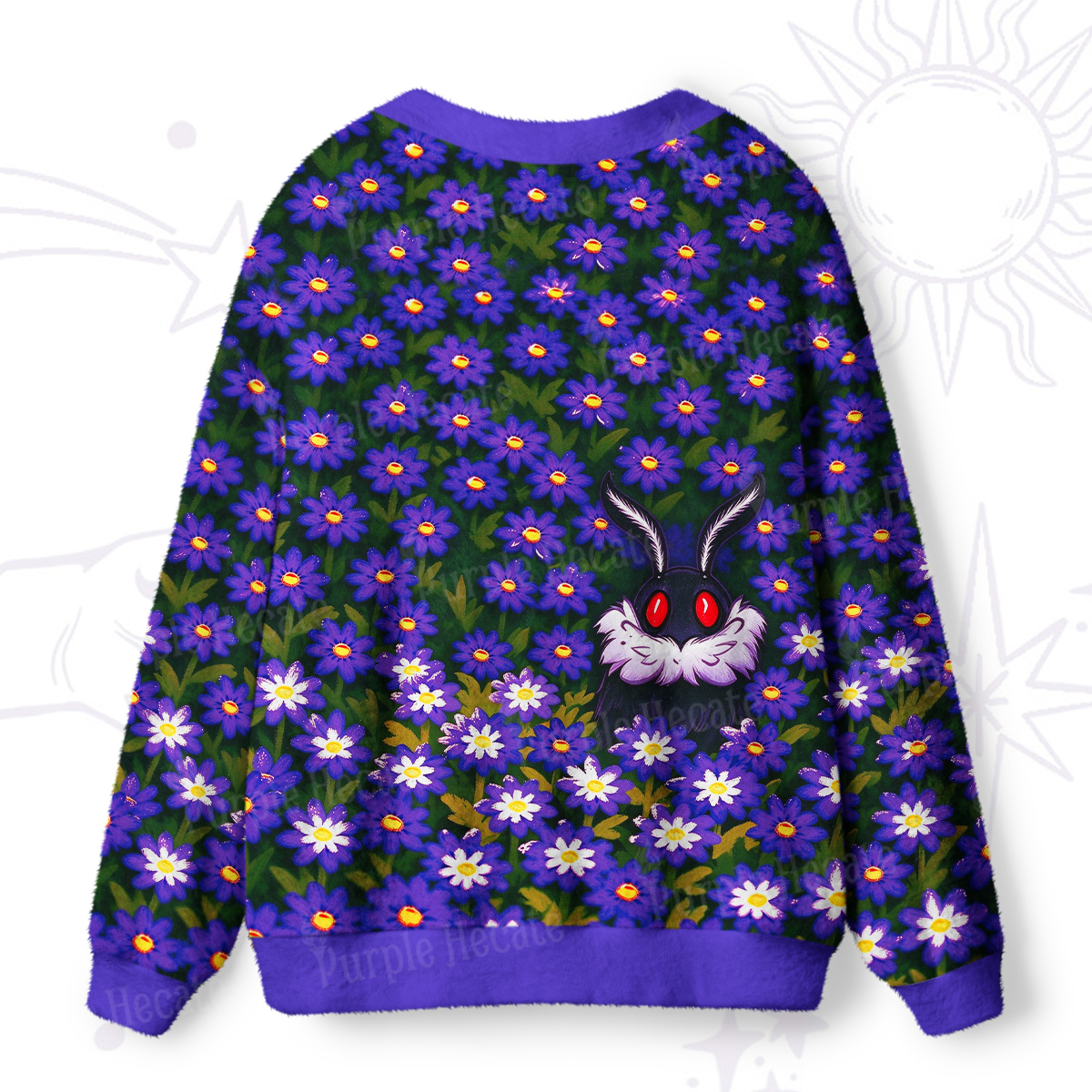 Purplehecate Mothman in Daisy Bloom Ugly Cardigan Sweaters
