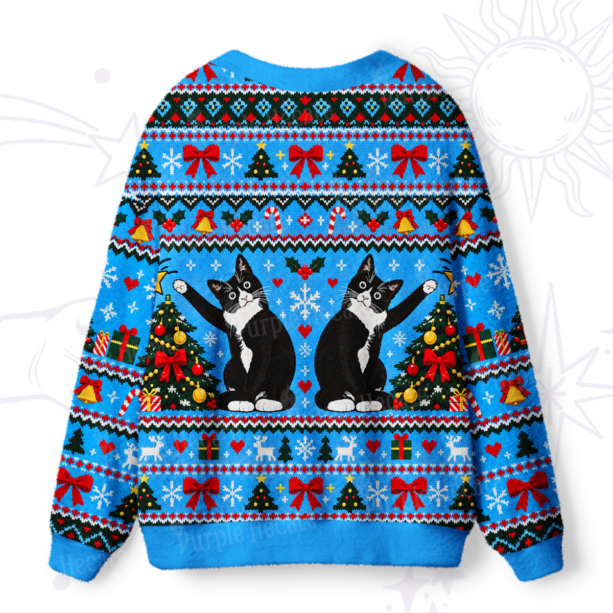 Purplehecate The Great Christmas Tree Cat-astrophe Ugly Cardigan Sweaters