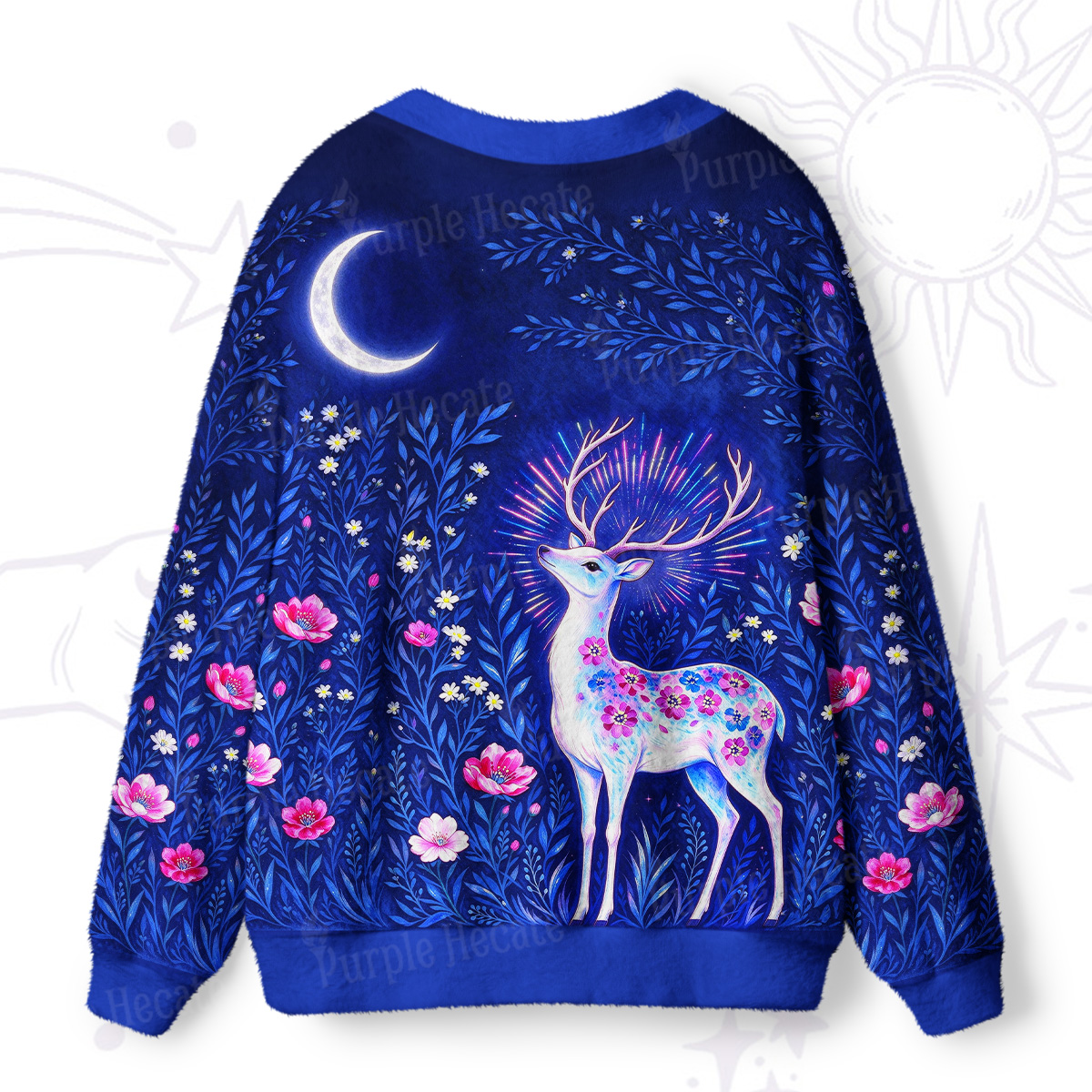 Purplehecate Enchanted Deer Under the Stars Ugly Cardigan Sweaters