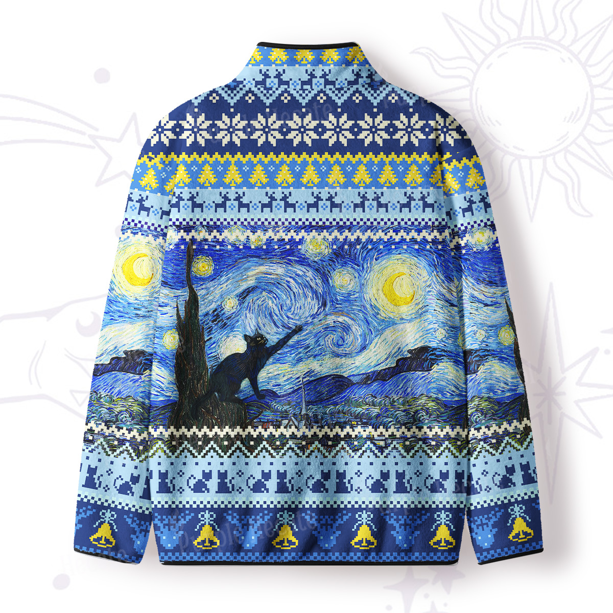 Purplehecate Witch Cat Under the Starry Night Full Zip Fleece Jacket