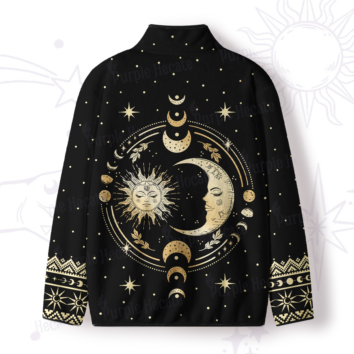 Purplehecate Celestial Sun and Moon Full Zip Fleece Jacket