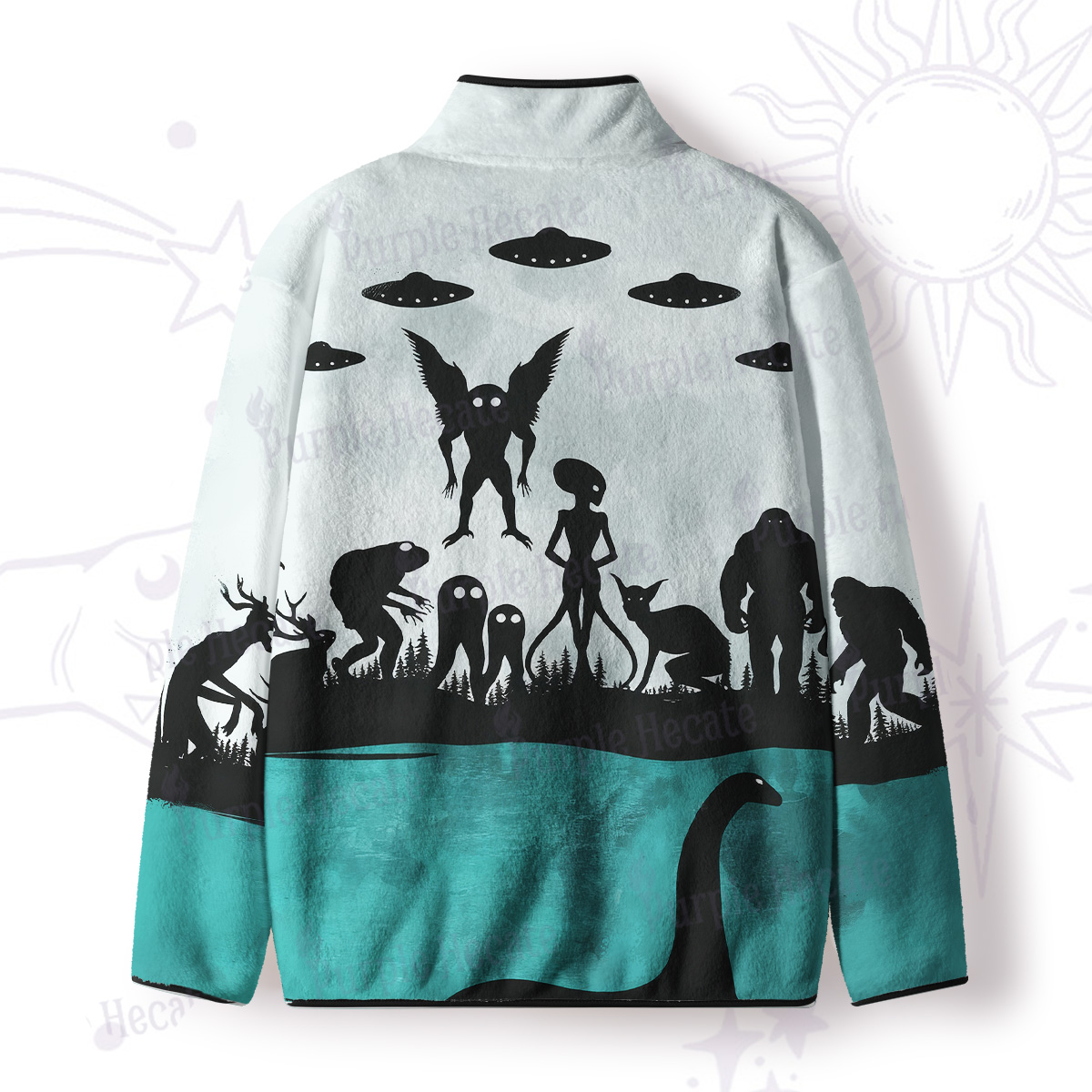 Purplehecate Alien Lake Monster Encounter Full Zip Fleece Jacket