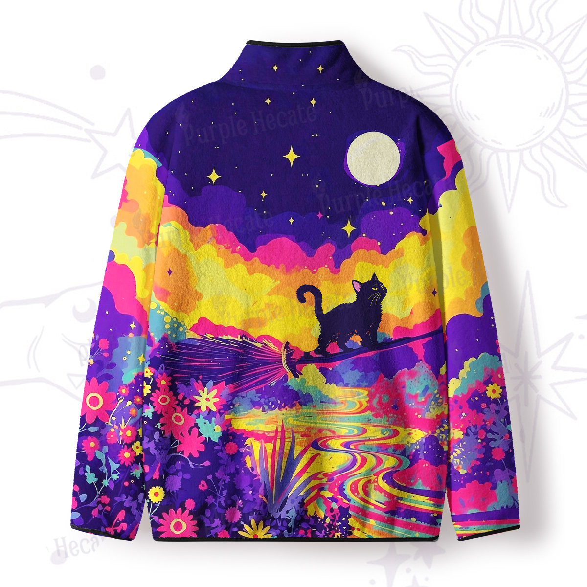 Purplehecate Midnight Cosmic Cat Fantasy Full Zip Fleece Jacket