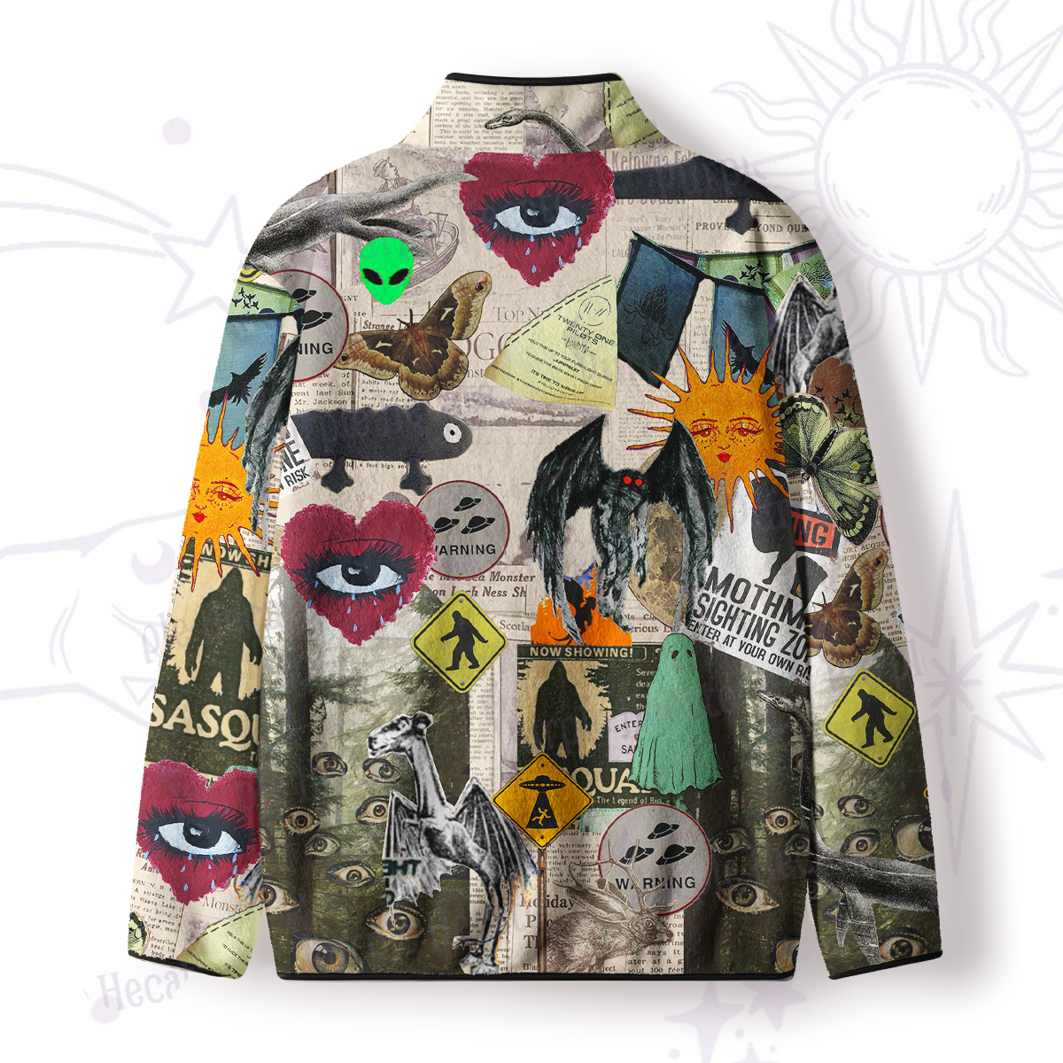 Purplehecate Cryptid Warning Collage Full Zip Fleece Jacket