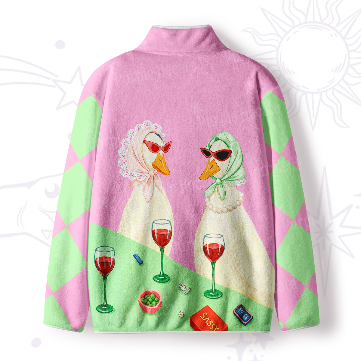 Purplehecate Tipsy Goose Wine Party Full Zip Fleece Jacket