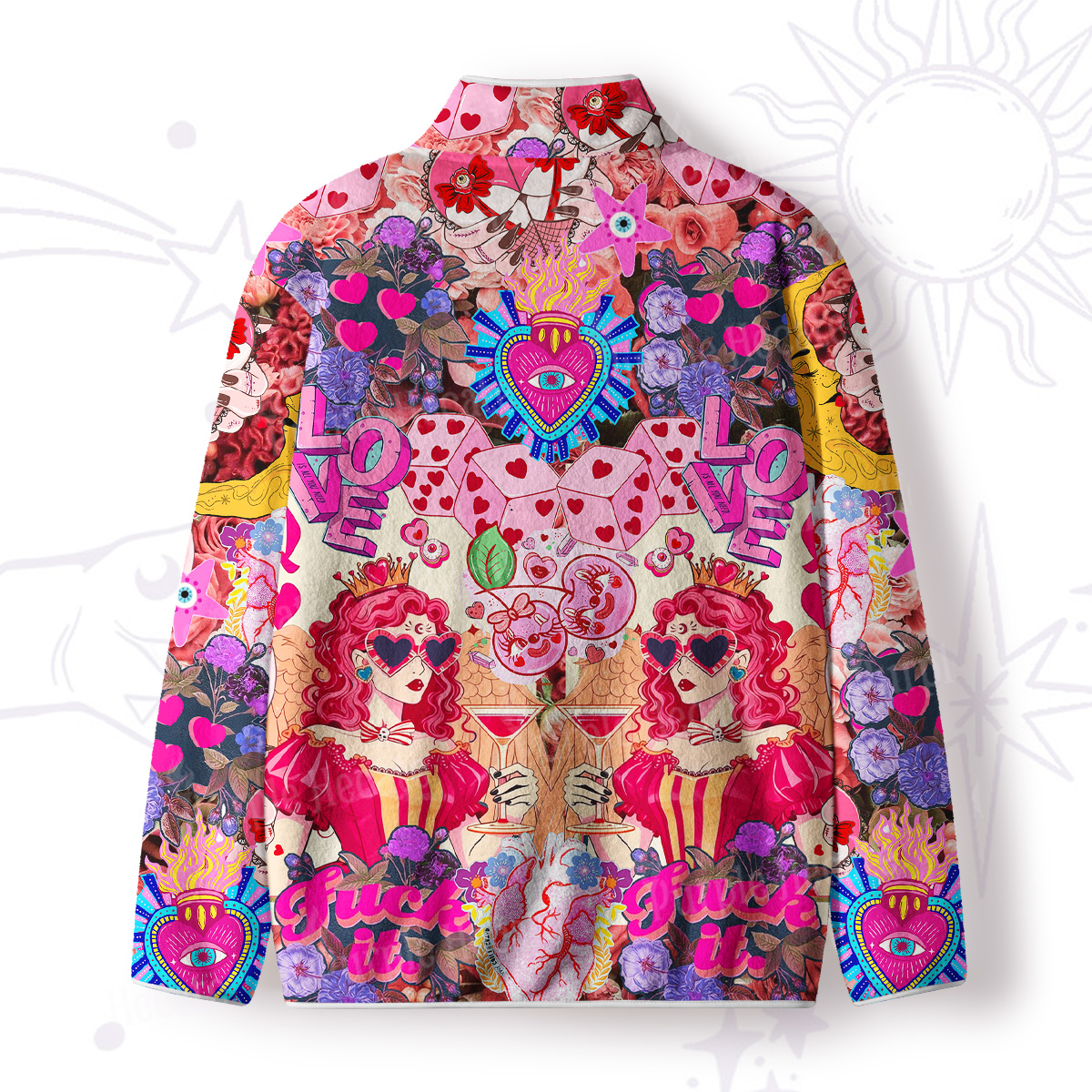 Purplehecate Queen of Hearts Angel Graphic Full Zip Fleece Jacket