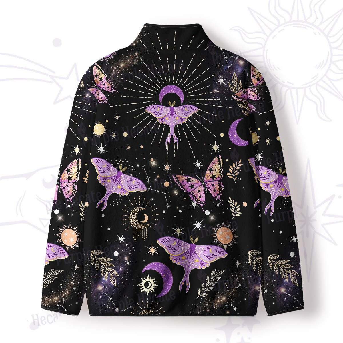 Purplehecate Starry Night Lunar Moth Full Zip Fleece Jacket